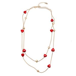 💘 Goldtone and Red Heart Double Strand Necklace
